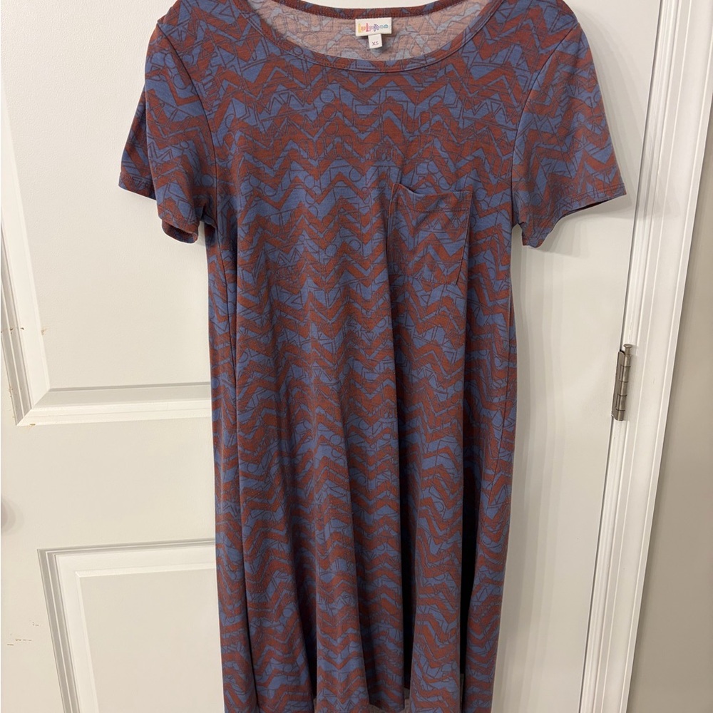 LuLaRoe Blue and Brown Chevron Midi Dress